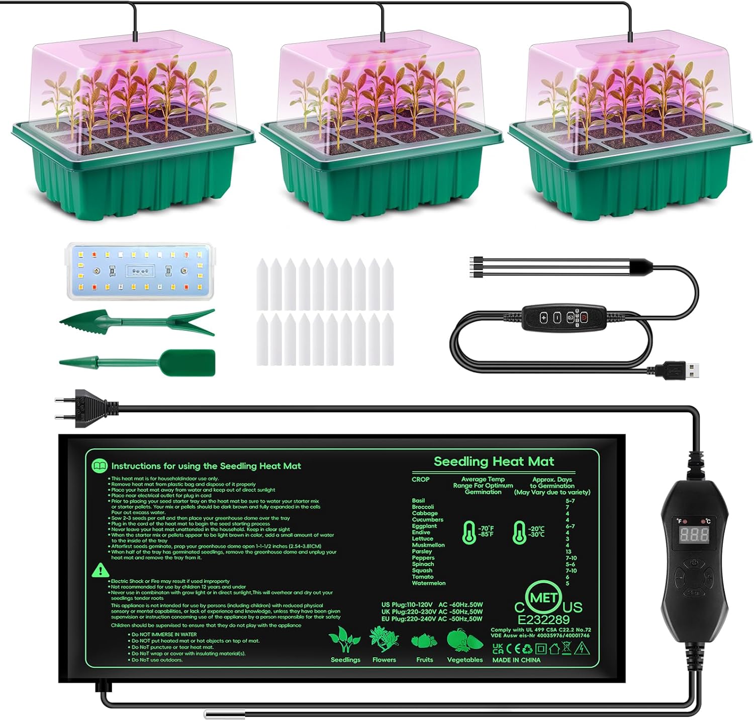 Mini-gewächshaus Für Drinnen – 36 Zellen – Transparenter Kunststoff – Led-heizung Und -beleuchtung – Für Setzlinge Und Stecklinge – 52 X 20 Cm