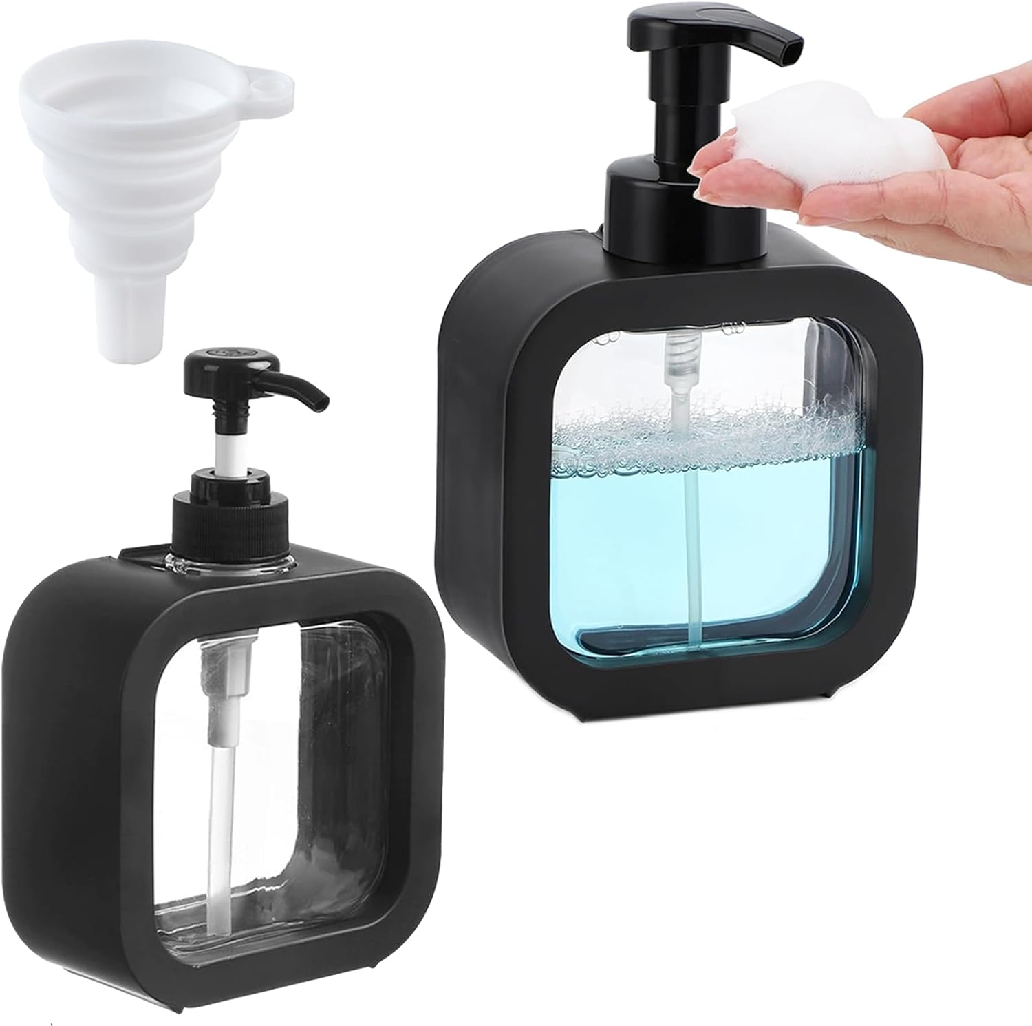 2 Schwarze Seifenspender – 2er-set Flaschen – Transparenter Kunststoff – Auslaufsichere Pumpe – Für Küche Und Bad – 500 Ml Und 300 Ml