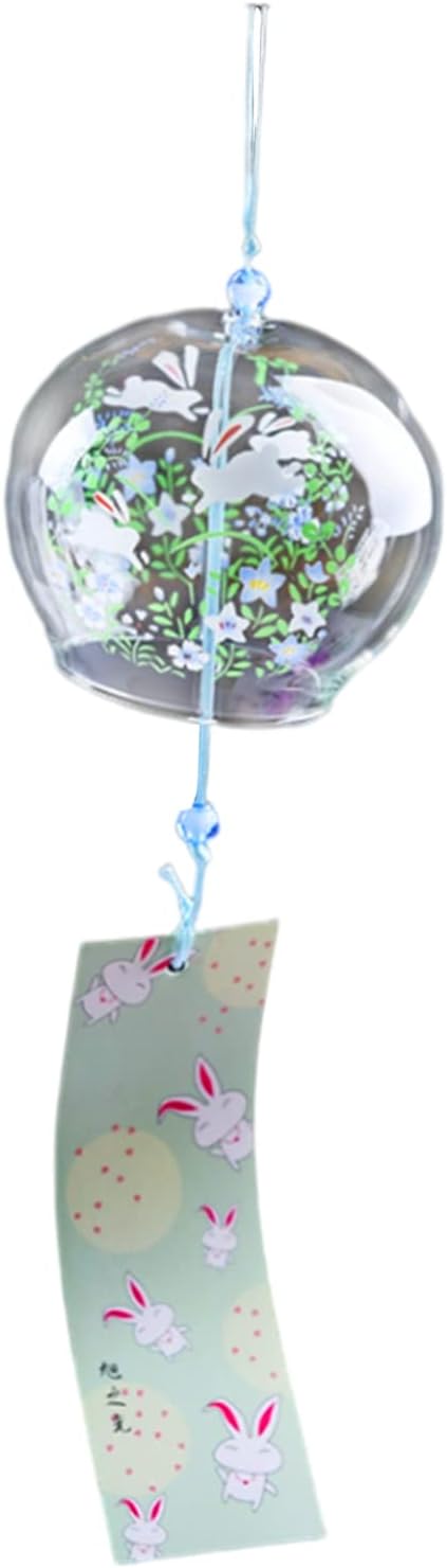Japanisches Windspiel – 1 Stück – Handbemaltes Glas – Beruhigender, Melodischer Klang – Garten- Und Innendekoration – Florales Design, 7 X 8 Cm
