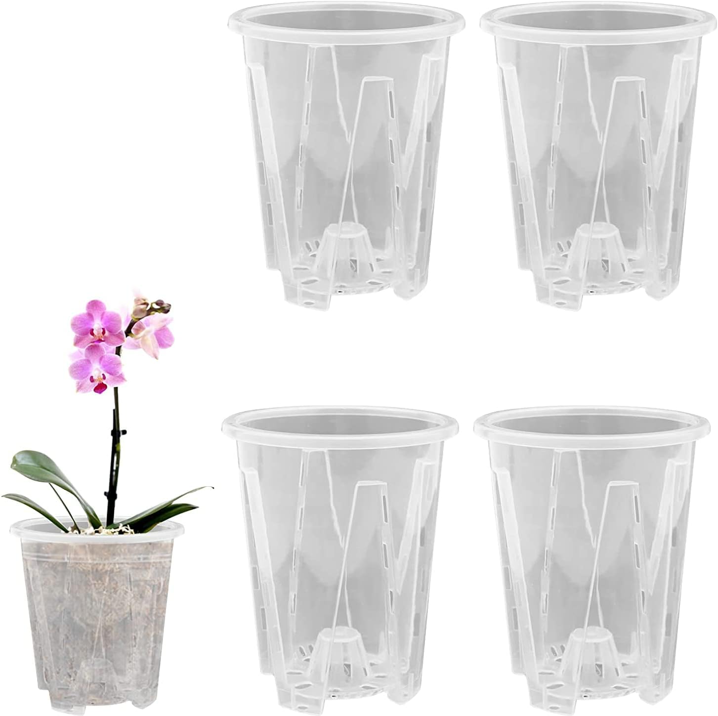 Orchideentöpfe – 5 Stück – Transparenter Kunststoff – Abflussloch – Zum Aussäen Und Umtopfen – 10 Cm