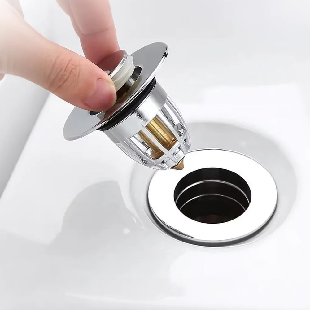 Universeller Spülbeckenstöpsel – 1 Stück – Edelstahl – Anti-haar-rückprallsystem – Für Bad Und Küche – Chrom