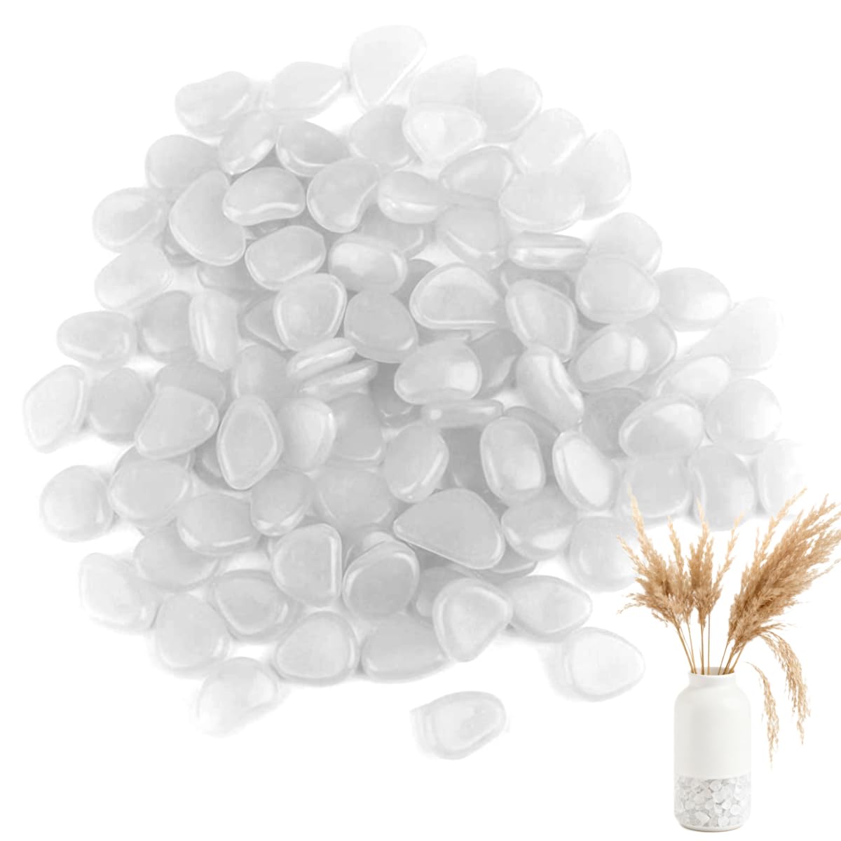 300 Leuchtsteine – Weißes Harz, 1,5 Cm – Leuchten Nachts Blaugrün – Für Garten, Wege, Aquarium, Terrasse