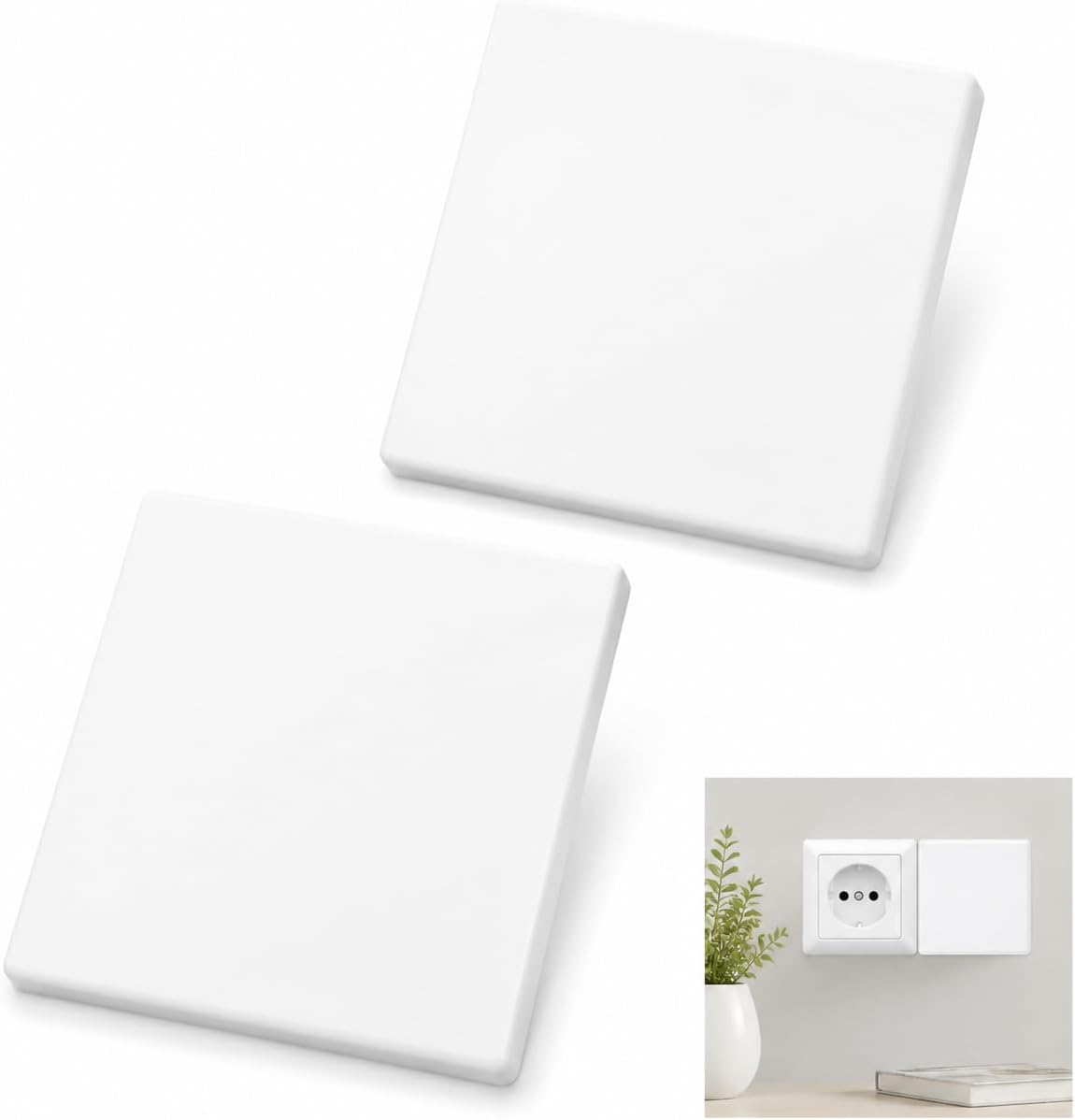 Steckdosenabdeckung – 2er-pack – Robustes, Weißes Kunststoff – Selbstklebend, Kein Bohren Erforderlich – Für Ungenutzte Löcher Und Steckdosen – 86 X 86 Mm