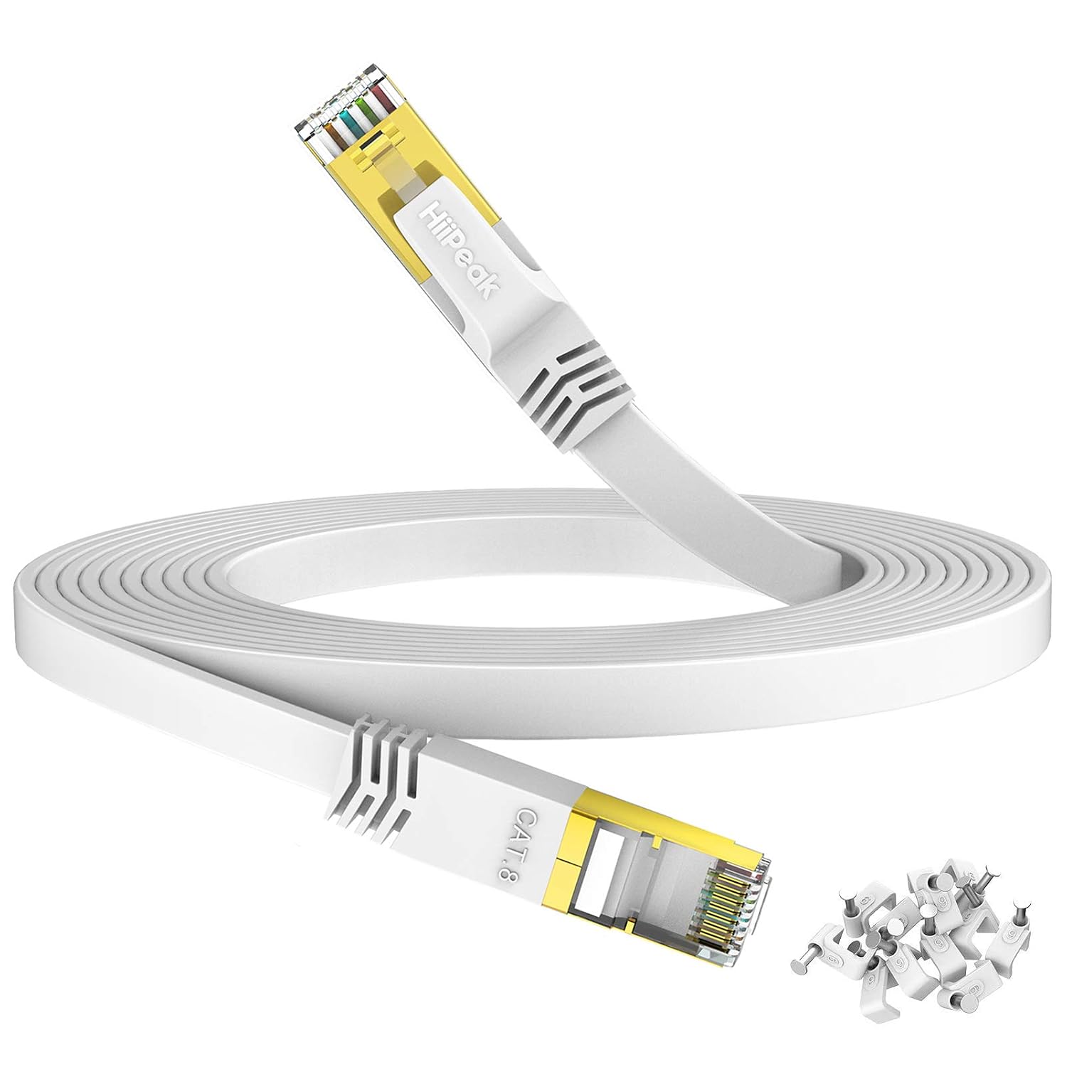 Cat-8-ethernetkabel – 10 M – Flach, Weiß – 40 Gbit/s, 2000 Mhz – Rj45-anschluss – Für Pc, Router, Konsole