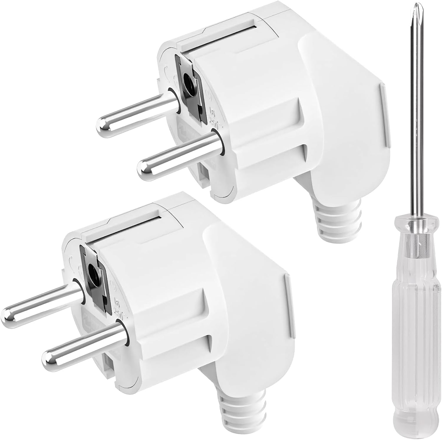 Winkelstecker (männlich) – 2 Stück – Weiß, Pp – 250 V, 16 A – Für Verlängerungskabel Im Außenbereich – 5,8 X 3,6 X 6 Cm