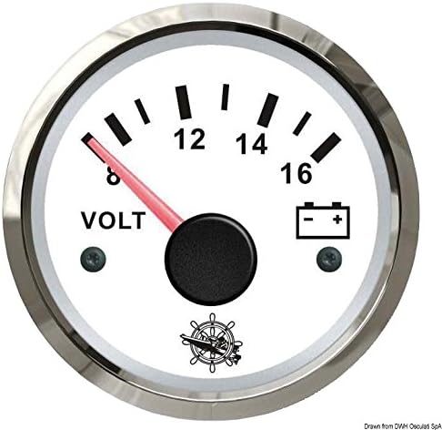 Elektromechanisches Voltmeter – 1 Stück – Weiß Und Poliert – 8 Bis 16 V – Für Armaturenbretter In Booten – 52 Mm