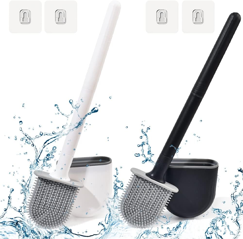 Silikon-wc-bürste – 2er-set – Wandmontage, Tropffrei – Gründliche Reinigung – Badezimmer – Schwarz-weiß