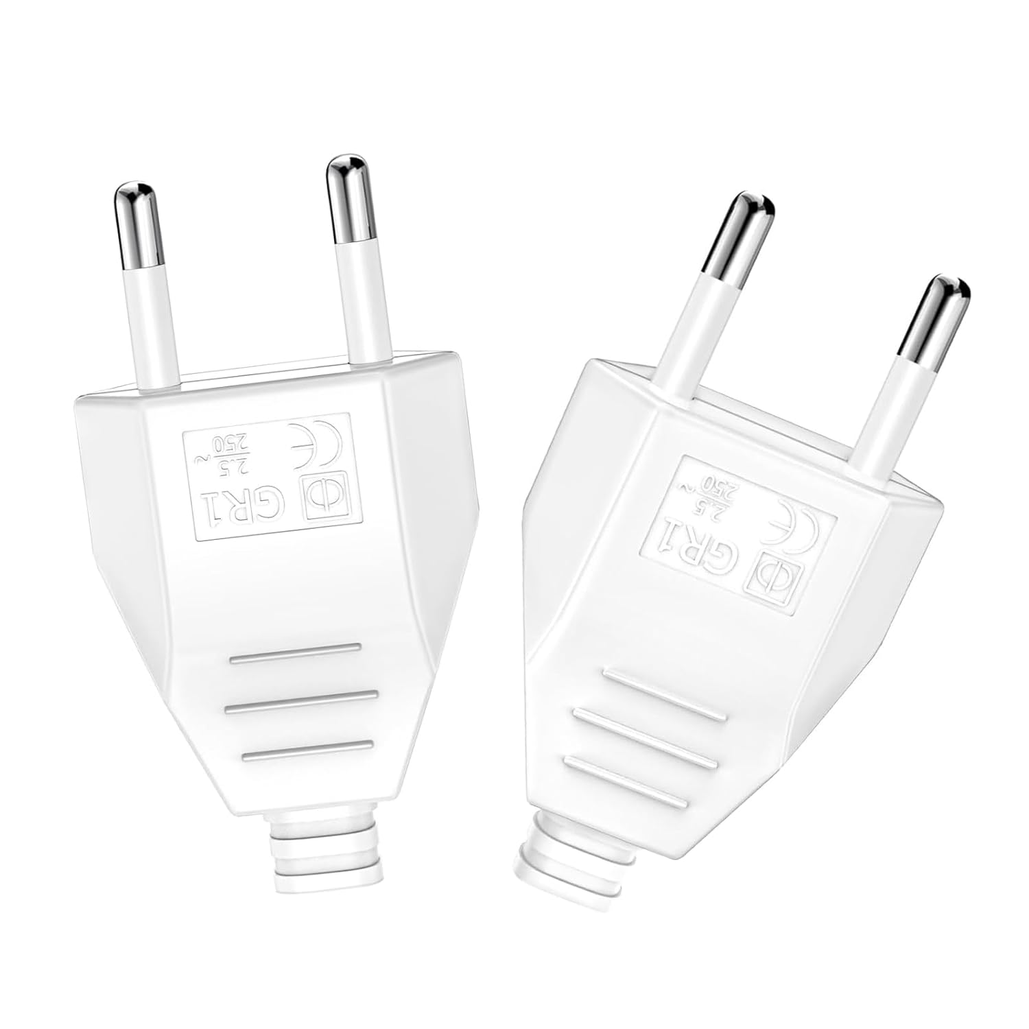 Flachstecker – 2 Stück – Gummi Und Kupfer – 250 V, 2,5 A – Für Haushaltsgeräte – Weiß