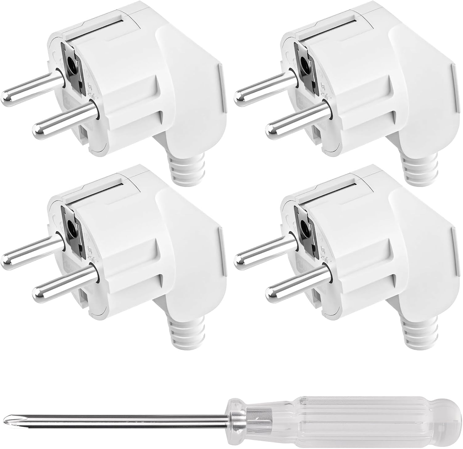 Winkelstecker (4er-pack) – Weiß, Pp – 250 V, 16 A – Haushaltsstecker – Für Verlängerungskabel Im Außenbereich
