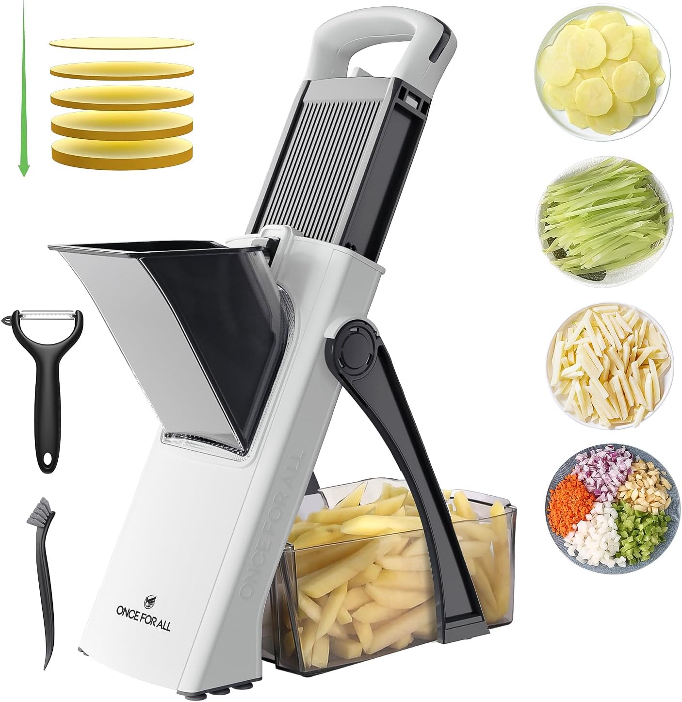 Küchenmandoline – 1 Stück – Edelstahl – 4 Einstellbare Schneidemodi – Für Gemüse Und Obst – Weiß