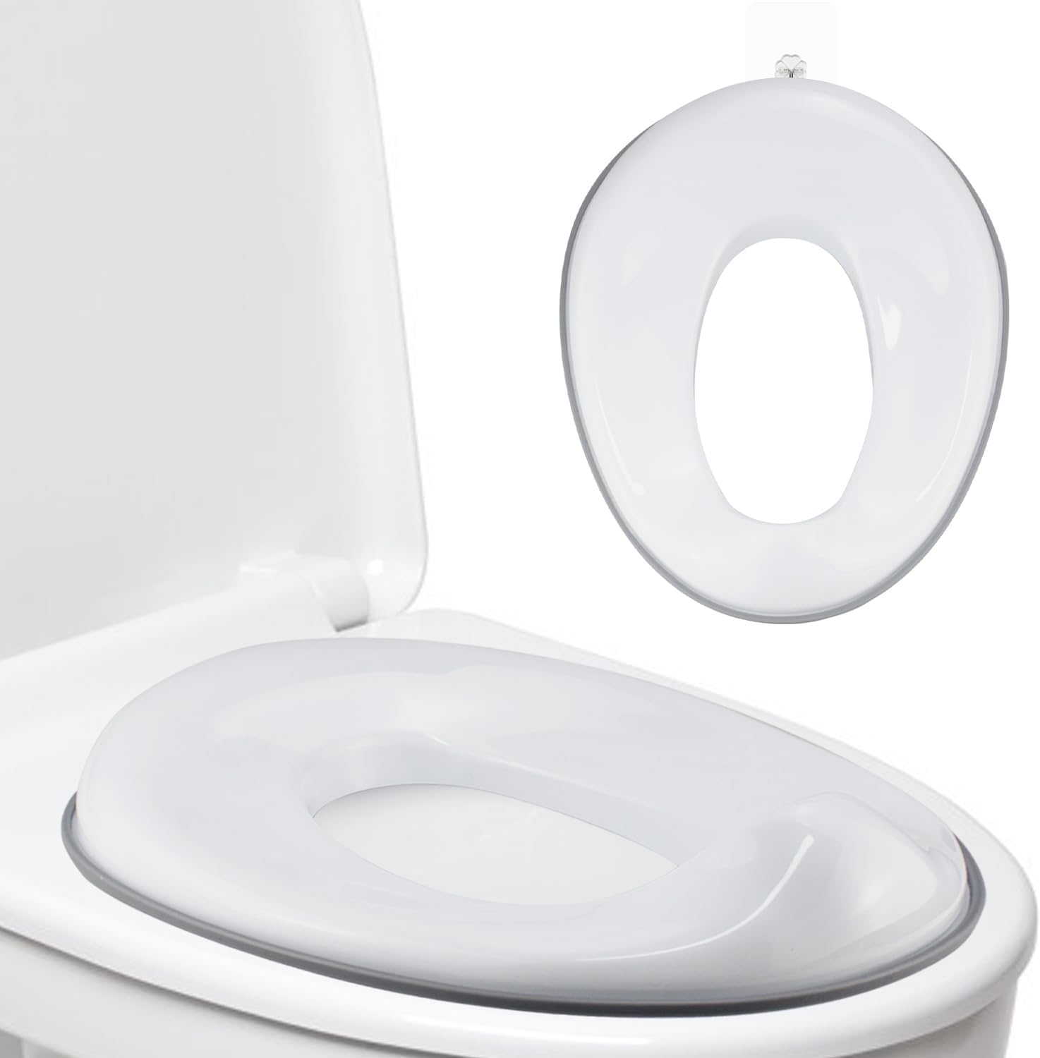 Kinder-wc-sitzverkleinerer – 1 Stück – Polypropylen Und Silikon – Ergonomisch, Spritzwassergeschützt – Für Reisen Und Zuhause – Weiß/grau, 38 X 30 Cm
