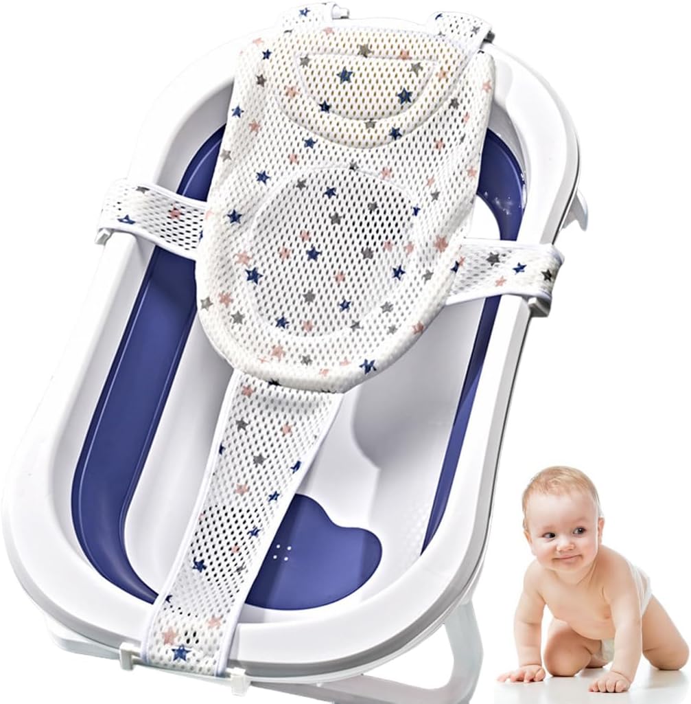 Baby-badenetz – 1 Stück – Baumwolle Und 3d-netzgewebe – Rutschfester, Faltbarer Sitz – Babybadewanne Für Neugeborene Von 0 Bis 36 Monaten
