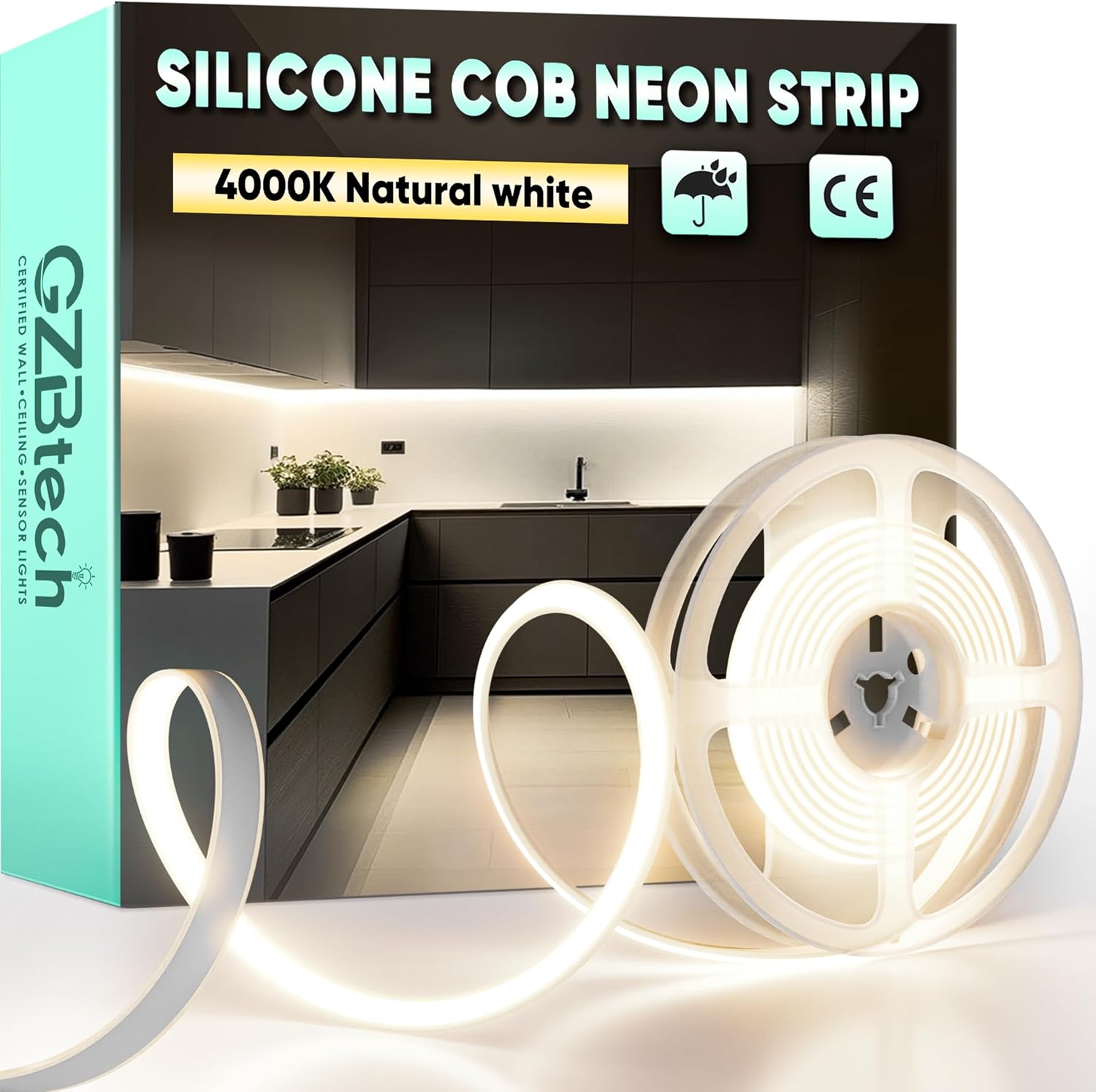 2 M Cob-led-streifen, Neutralweiß 4000 K, Flexibel, Wasserdicht (ip65), Treiberlos, Für Küche, Wohnzimmer, Schrank, Zuschneidbar