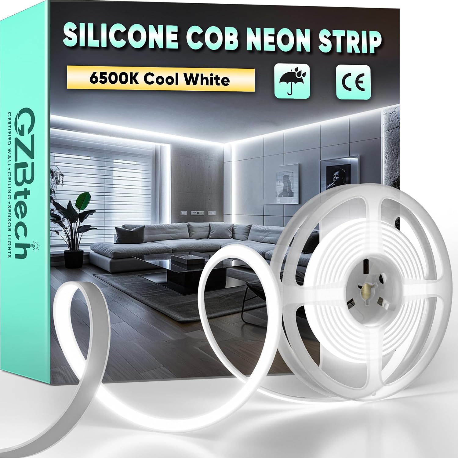 2 M Langes, Kaltweißes Cob-led-band – Ip65 Wasserdichtes Silikon – Dimmbares Dauerlicht – Für Küche/tv (innen/außen) – 286 Leds/m