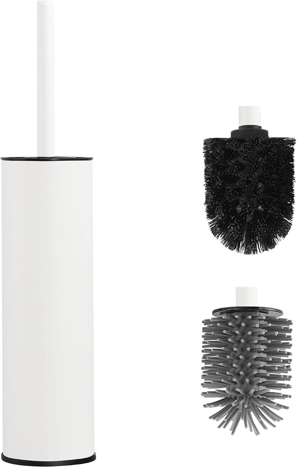 Freistehendes Wc-bürstenset – 2 Austauschbare Bürstenköpfe – Metall Und Silikon – Gründliche Reinigung, Tropffrei – Modernes Badezimmer – Weiß