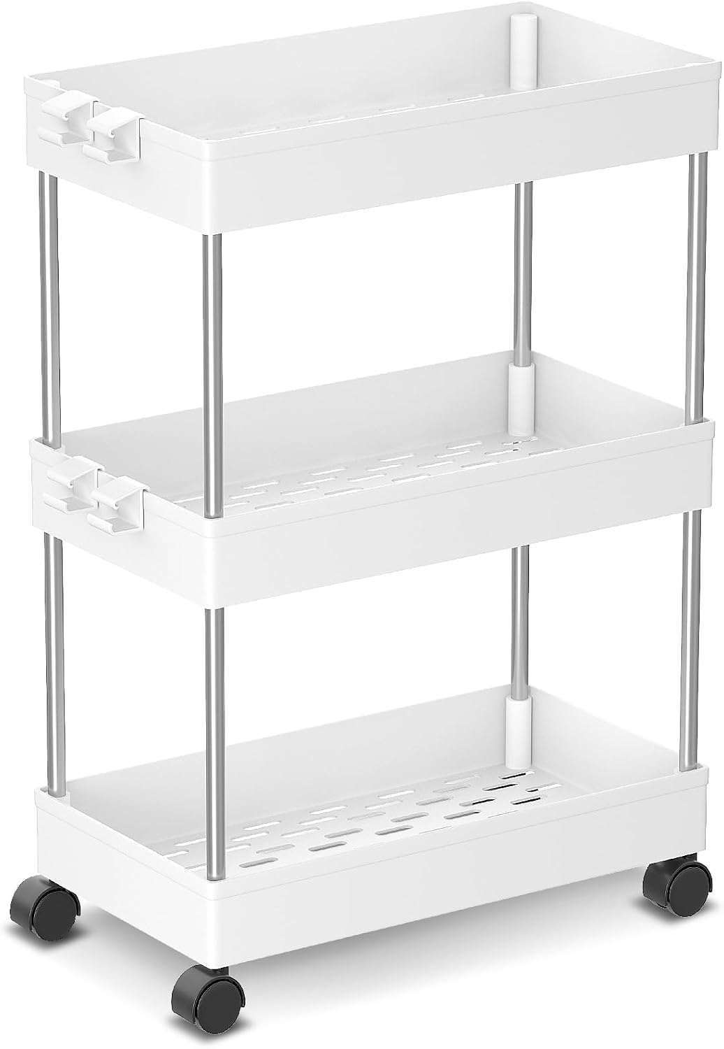 3-stöckiger Aufbewahrungswagen – 1 Stück – Kunststoff Und Stahl – Mobil Mit Rollen – Küche/bad – Weiß, 60 X 40 X 22 Cm