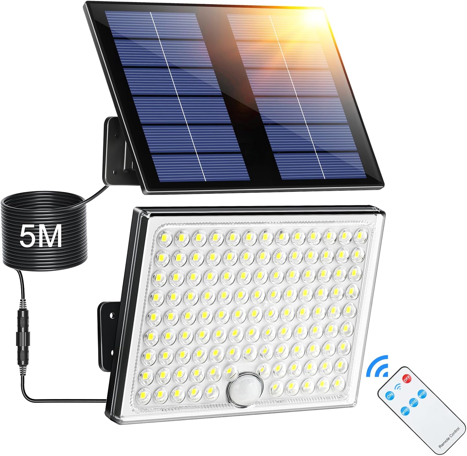 113-led-solar-außenstrahler Mit Bewegungsmelder – 1 Stück – Abs Und Glas – Ip65 Smart Lighting – Garten, Einfahrt, Garage – 5 M Kabel