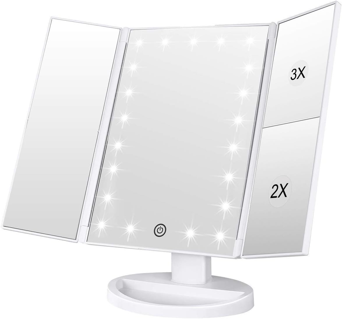 3-teiliger Kosmetikspiegel – 1 Stück – Weißes Abs Mit 21 Leds – Touchscreen Und 2-/3-fache Vergrößerung – Für Schminktisch Und Badezimmer – 180° Verstellbar