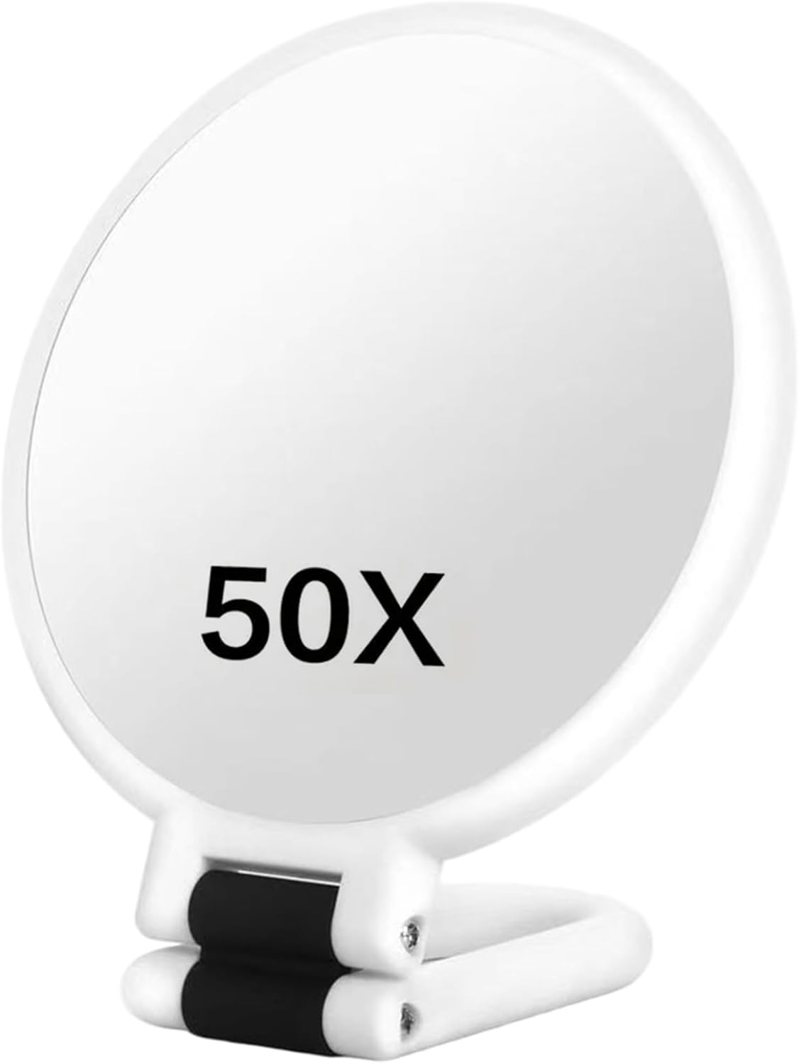 50-fach Vergrößernder Spiegel – 1 Stück – Abs Und Glas – Doppelseitig Mit 360°-drehung – Für Make-up Und Gesichtspflege – Weiß