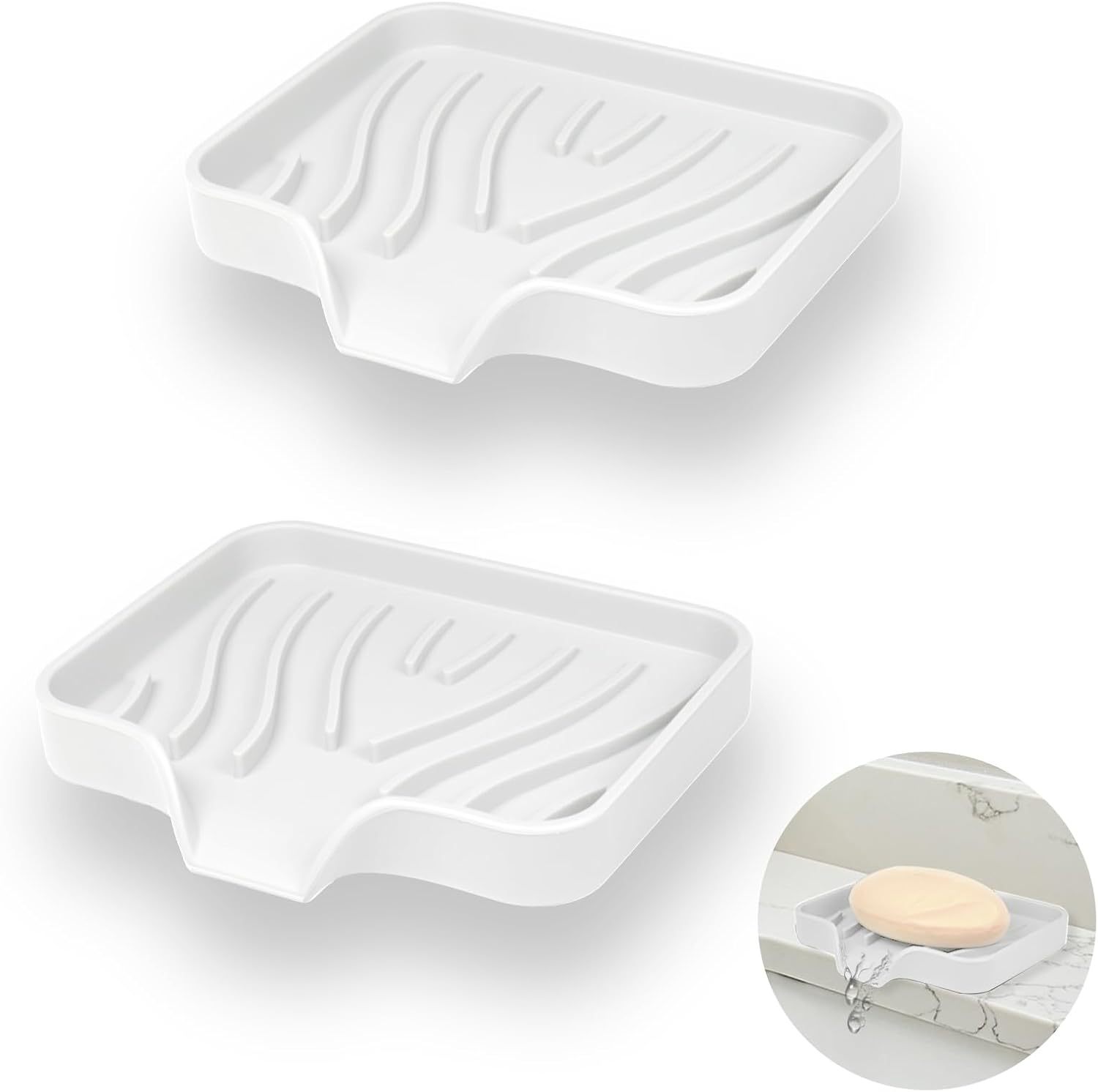 Silikon-seifenschale – 2er-set – Abgeschrägtes Design Mit Abfluss – Rutschfest Für Bad Und Küche – Weiß