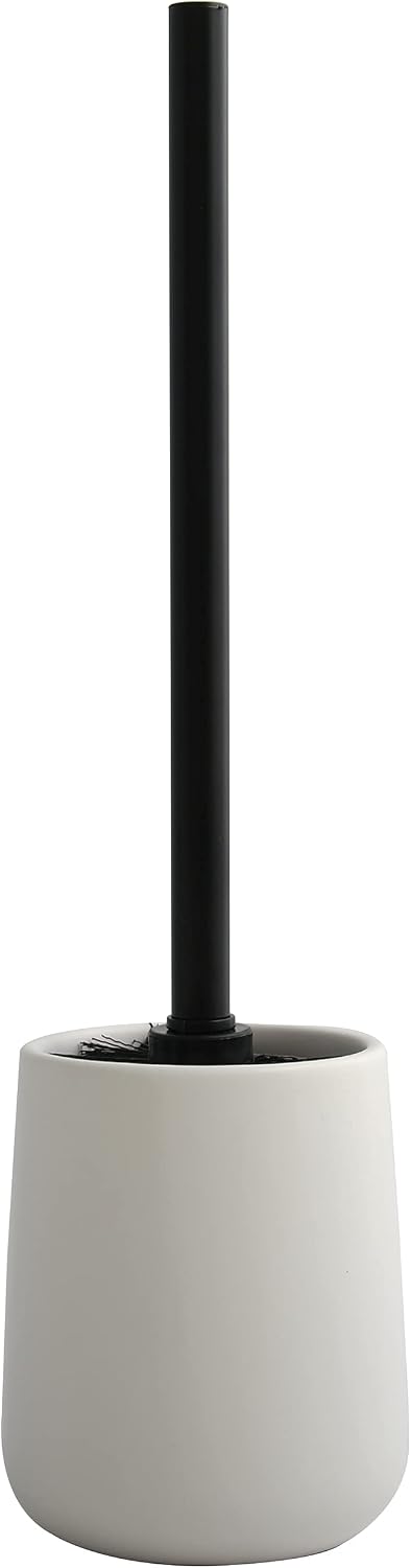 Wc-bürste Mit Halter – 1 Stück – Keramik Und Silikon – Hygienische Reinigung – Modernes Badezimmer – Mattweiß, 10,4 X 38,8 Cm