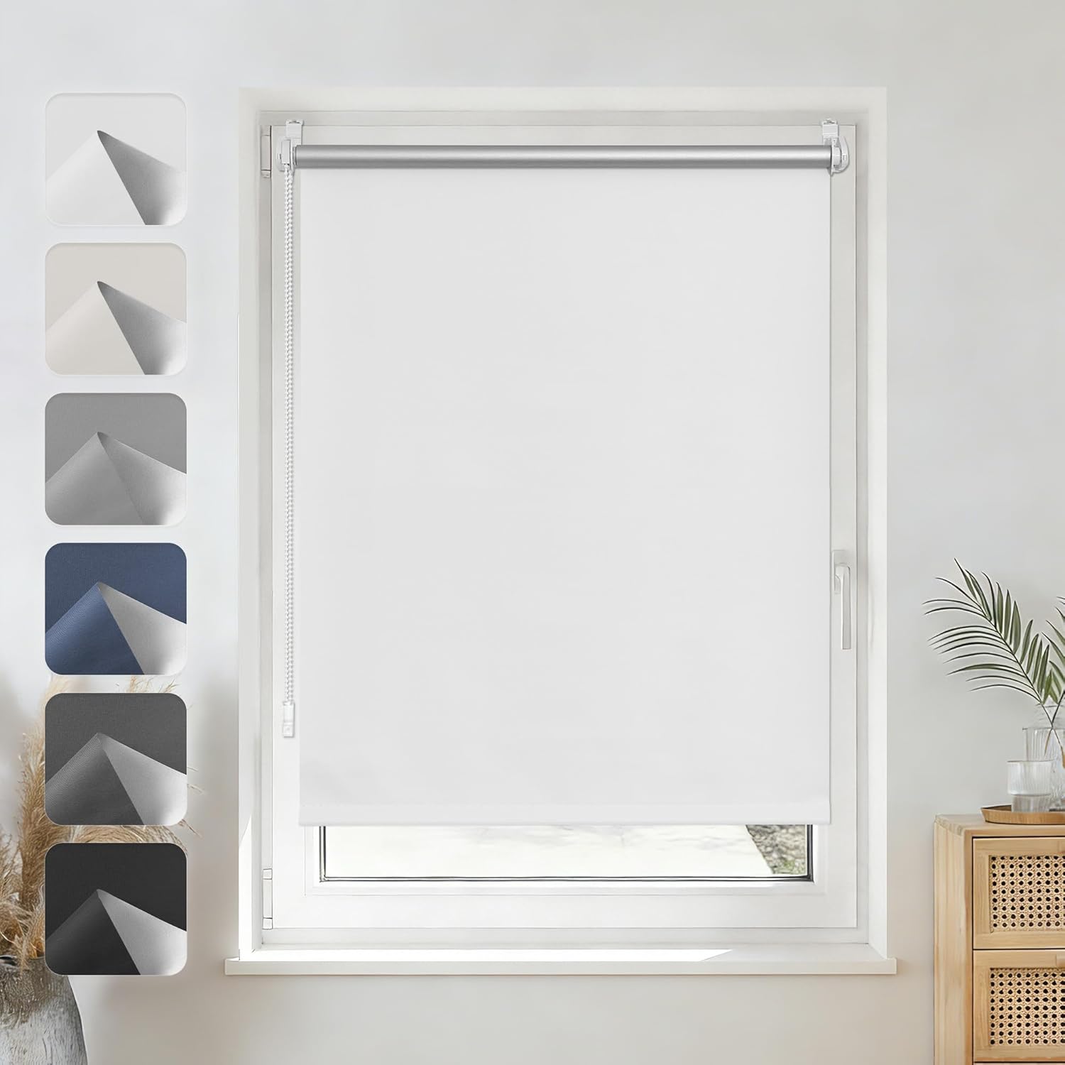 Verdunkelungsrollo – 1-teilig – Weißes Thermogewebe – Sonnenschutz, Keine Bohrung Erforderlich – Wohnzimmer, Schlafzimmer, Büro – 60 X 110 Cm