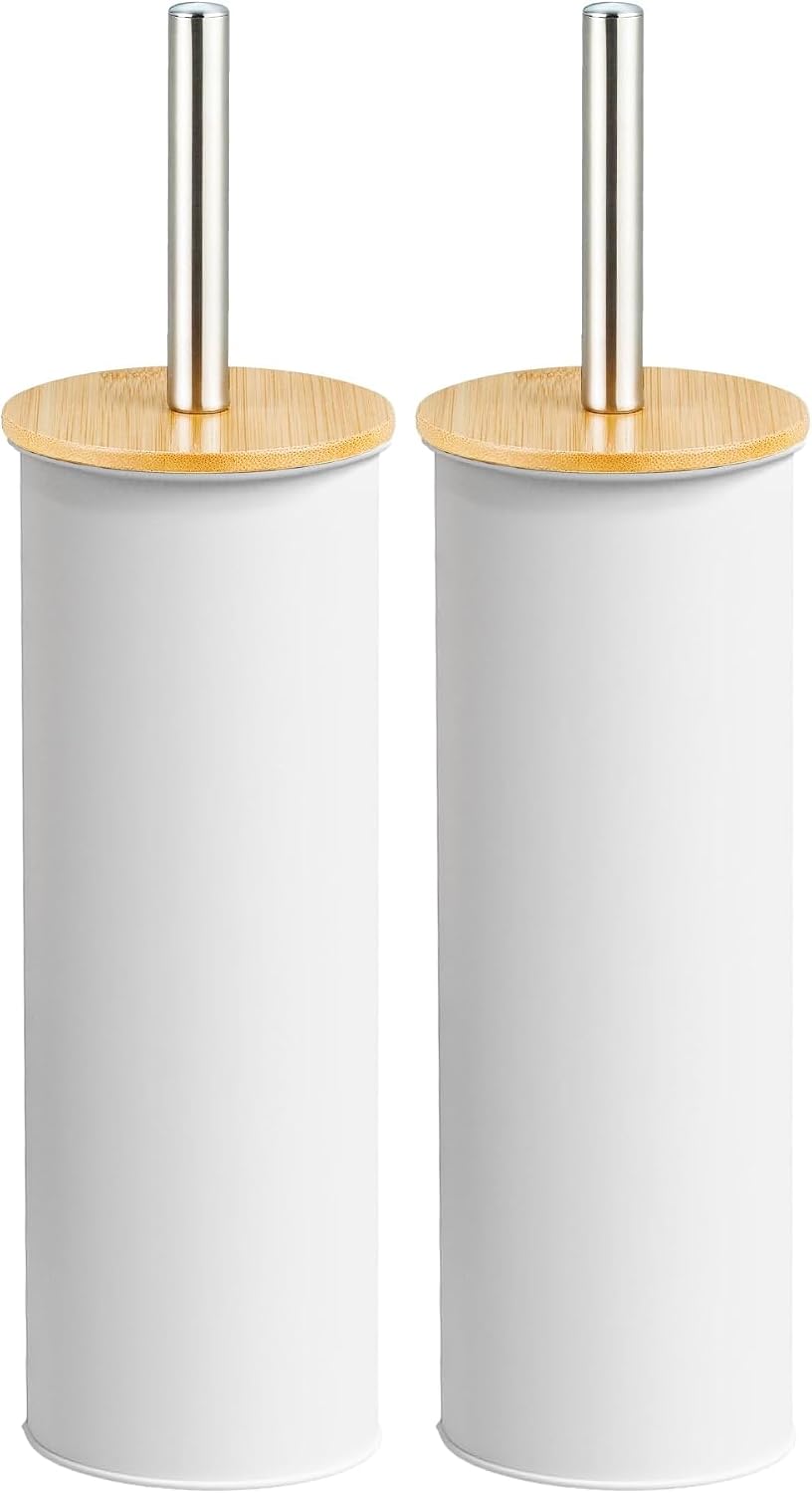 Wc-bürstenhalter – 1 Stück – Stahl Und Weißer Bambus – Langlebiges, Natürliches Design – Für Moderne Badezimmer – Ø 95 X 380 Mm