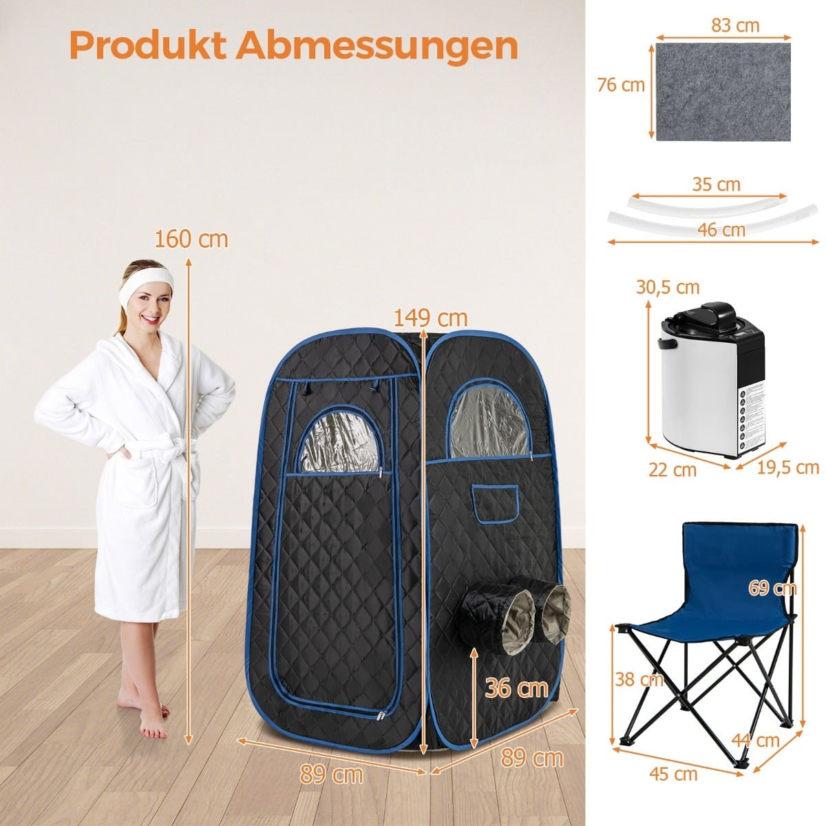 Tragbare Heimsauna Mit 3-liter-dampfgenerator, Schwarz