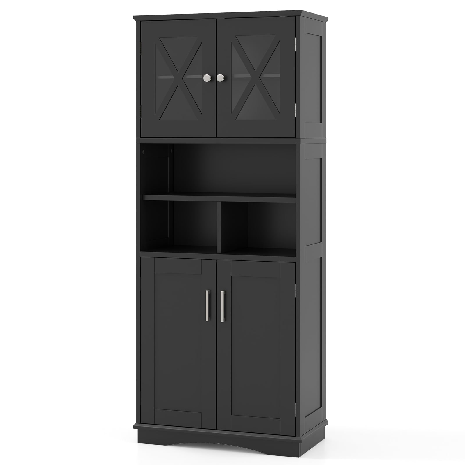 Hoher Badezimmerschrank Mit Verstellbaren Einlegeböden, Schwarzes Mdf