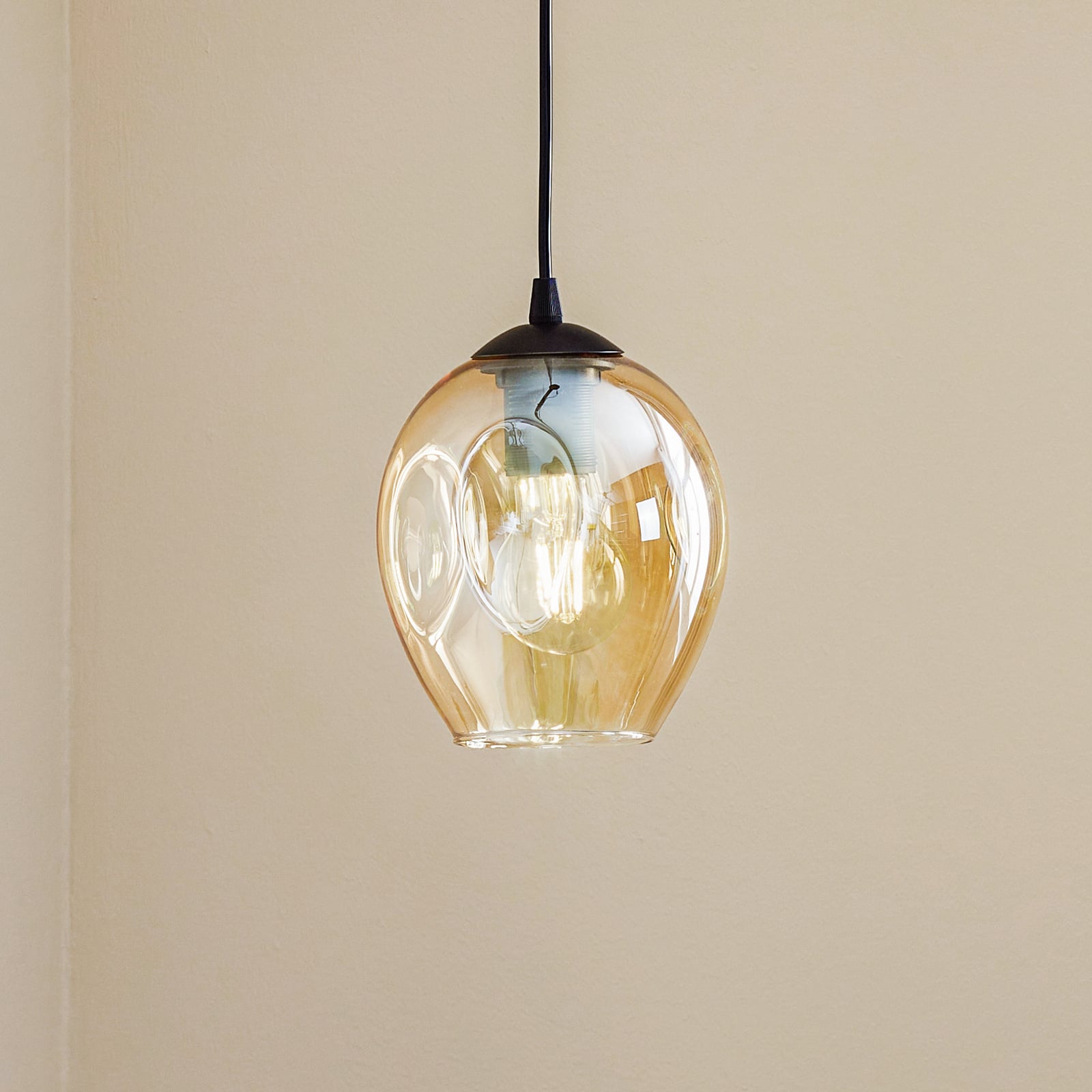 [gebraucht] B-ware Pendellampe Starla Einflammig Hängelampe Dimmbar Amber Transparent Schwarz 17cm