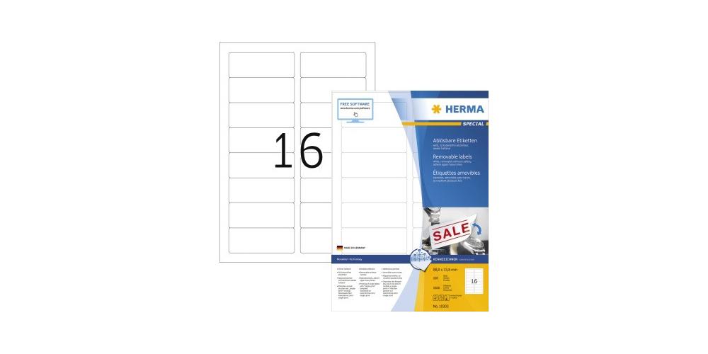 Herma Haftetikett Herma 88,9 X 33,8 Cm (b X H) Wieder Ablösbar Papier Weiß 1.600 Etik./pack.