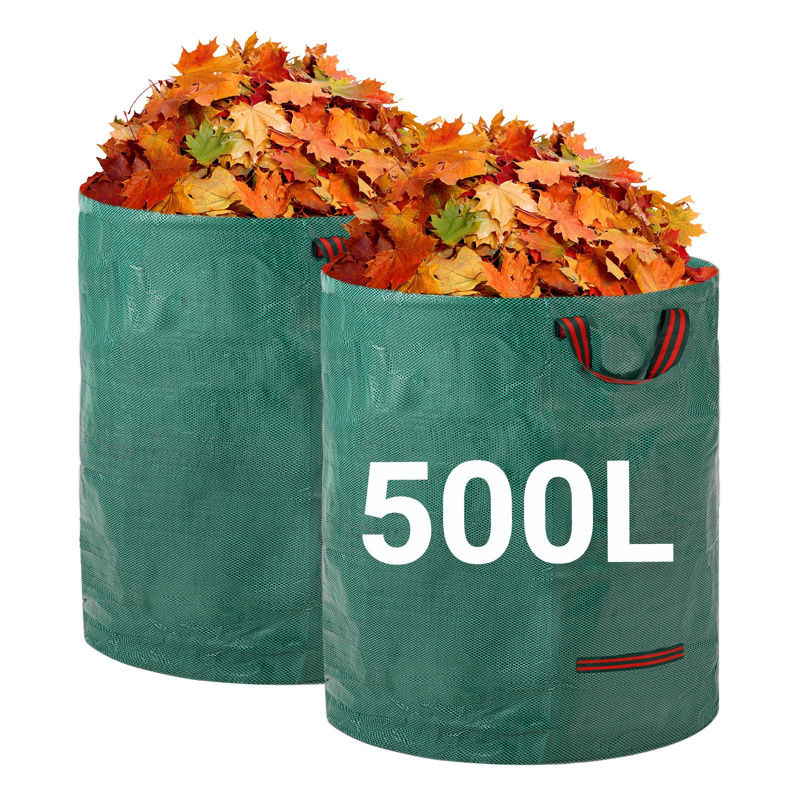 Robuste Gartenabfallsäcke 500 L X 2, Wiederverwendbar Gartensäcke Mit Faltbaren Griffen, Aus Strapazierfähigem Gewebe Für Laub Wasserdichte Abfallsäcke Grün
