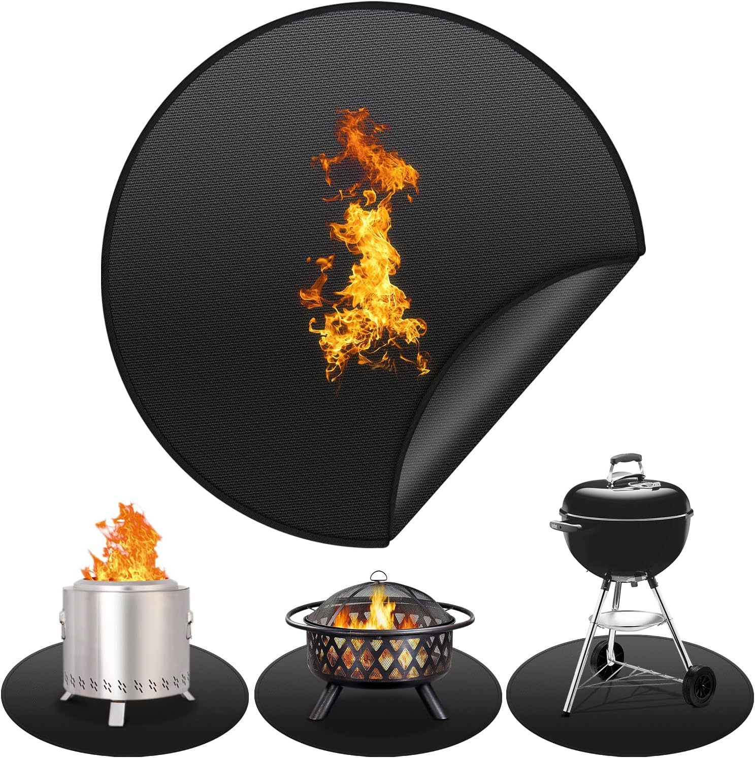 Runde Grillmatte Für Den Außenbereich, 60 Cm Durchmesser, Feuerfeste Kaminmatte Extra Groß, Wasserdicht, Öl- Und Funkenbeständig