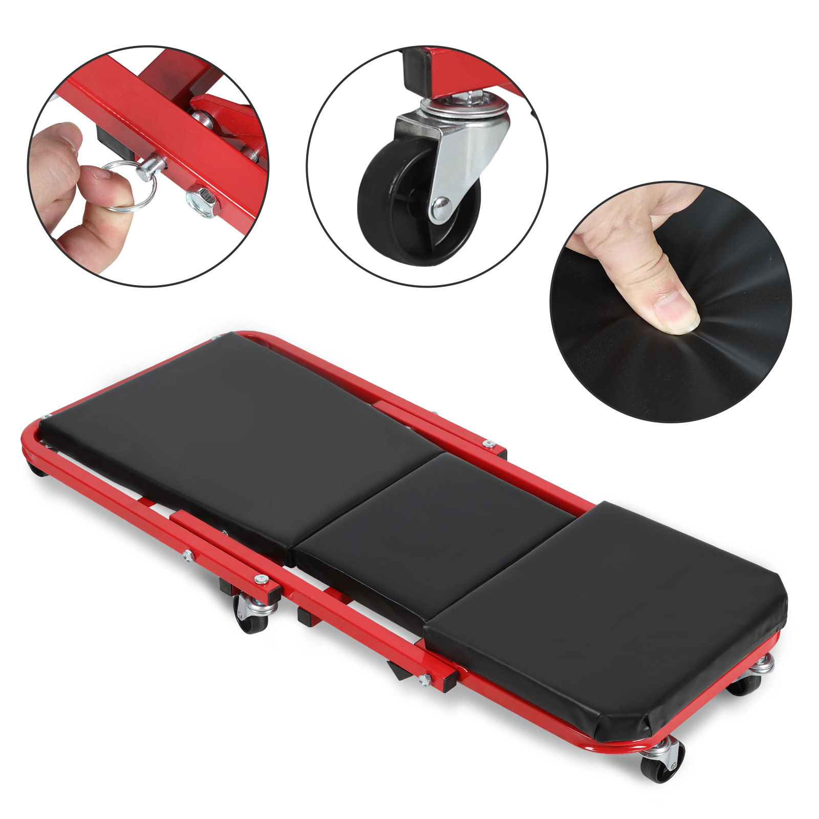 Wolketon Kfz Montageliege 2 In 1, Rollbrett Werkstatt Und Werkstatthocker, 91 X 41 Cm, 6 Lenkrollen, Bis 150 Kg, Schwarz-rot