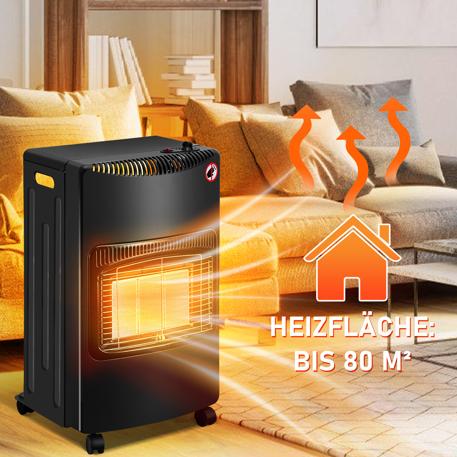 Wolketon Gasofen Keramik 4200 Watt Mit 3 Stufen, Sauerstoffmangelsicherung, Gasschlauch & Regler, 5 Rollen, Inkl. 2 Eu-adaptern