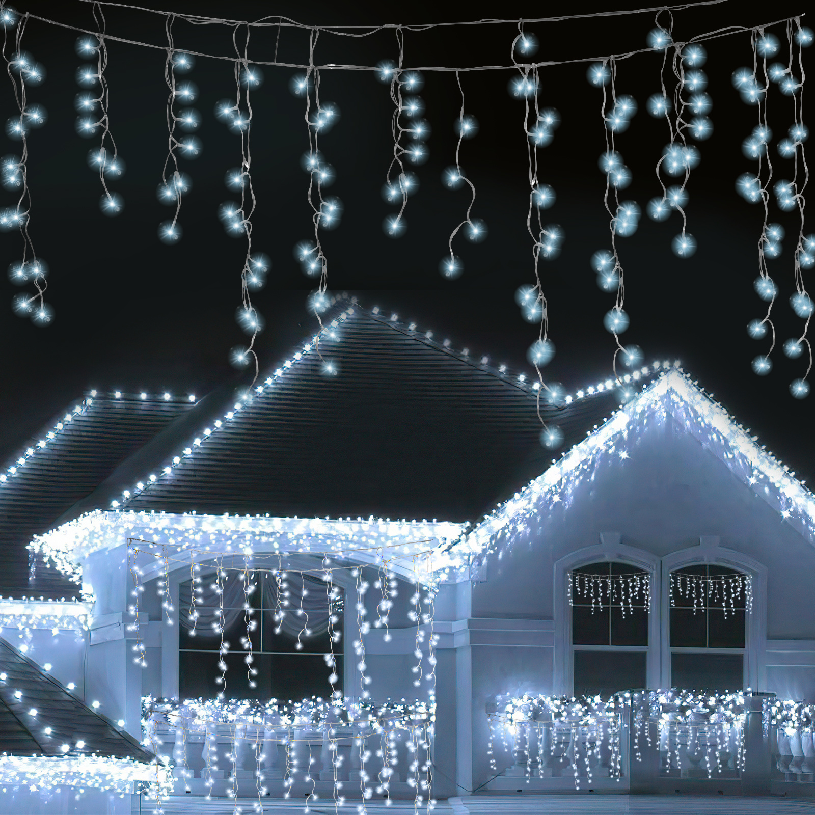 Wolketon 10 M Led Eisregen Lichterkette Außen Innen Lichtervorhang 400 Leds Eiszapfen Weihnachtsbeleuchtung 8 Modi Weihnachtsdeko Party Garten Kaltweiß