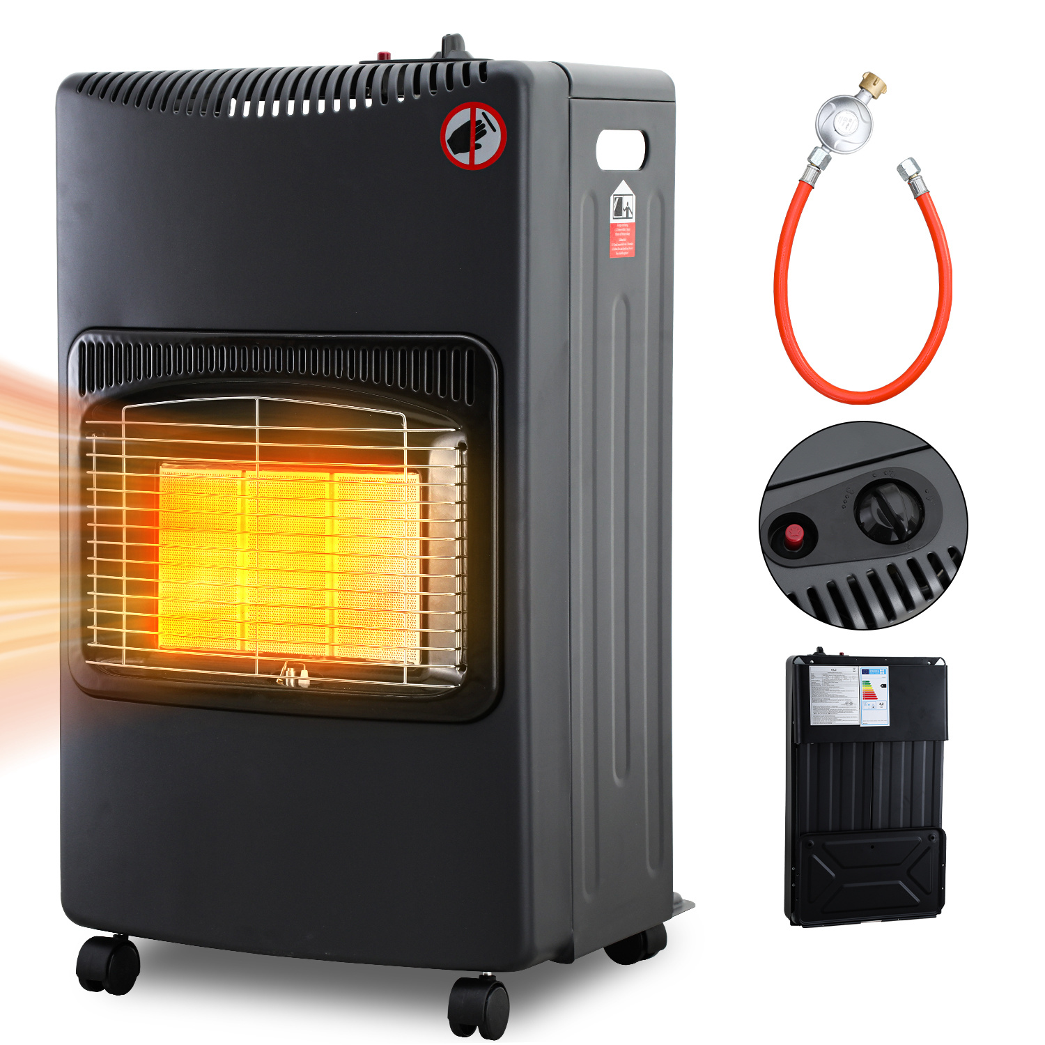 Wolketon Mobile Gasheizung 4,2 Kw Faltbar, Infrarot Gasofen Für Lpg, Piezozündung, 5 Rollen, Europa-set