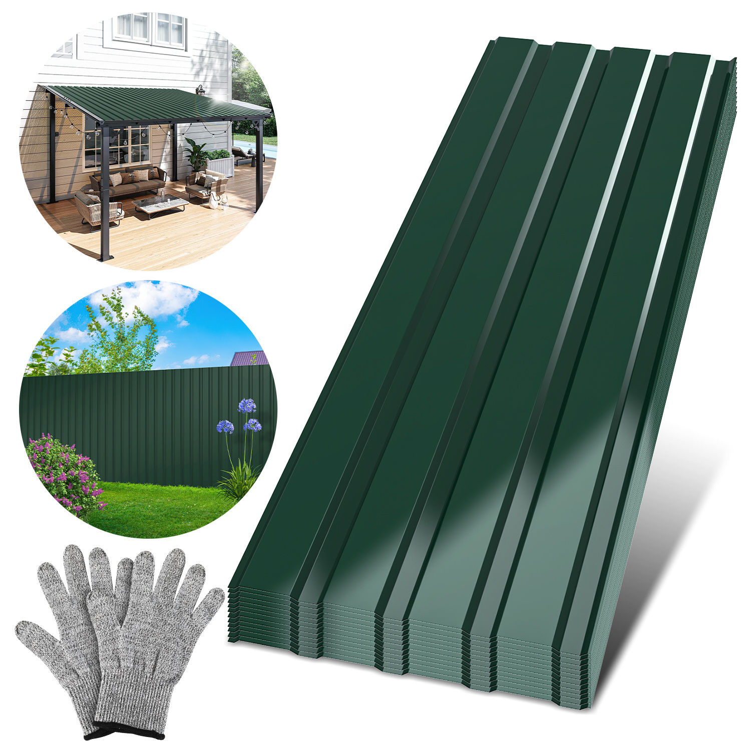 Wolketon Trapezblebh Set 12-teilig, 115 X 45 Cm, Glatte Oberfläche, Grün, Ungebohrt, Inkl. Schnittschutzhandschuhe