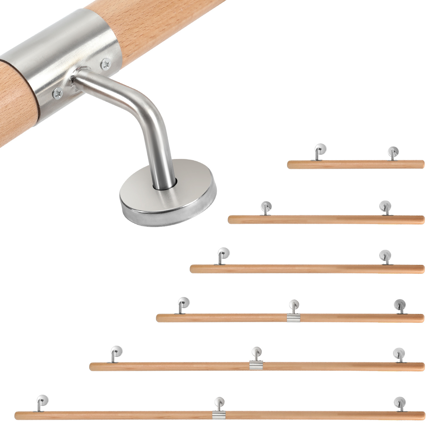 Wolketon Handlauf 100 Cm Wandhandlauf Mit Halterung, Treppengeländer Zur Wandmontage Für Treppe Keller Und Flur, Inkl. Montagematerial