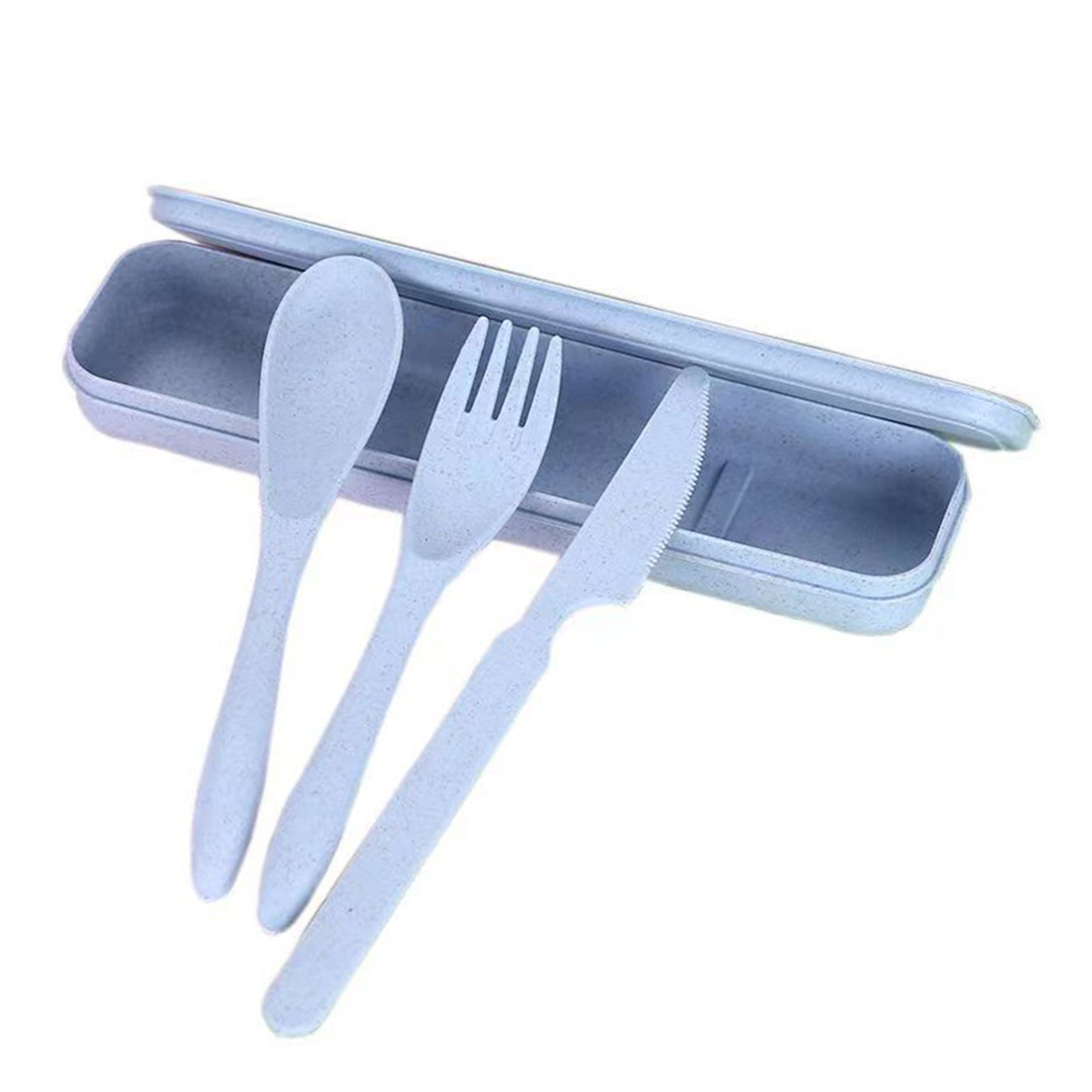 Besteckset Aus Weizenstroh, Gabel, Löffel, Messer, Geschirr Mit Box, Für Büro, Schule, Picknick, Blau.