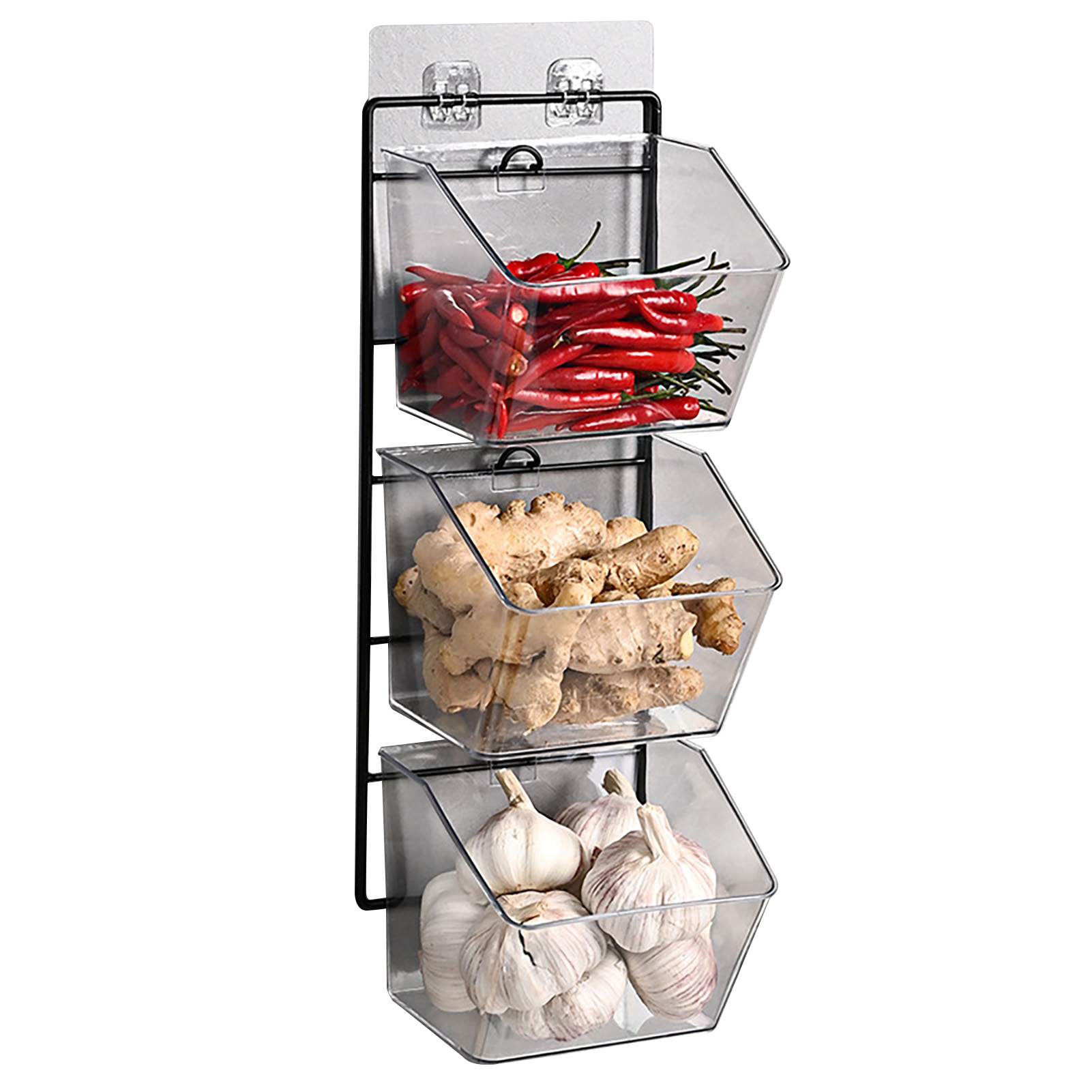 Wandmontierter Aufbewahrungsbehälter, 3-lagige Hängende Küchenbox Für Knoblauch, Ingwer Und Zwiebeln (vertikal).