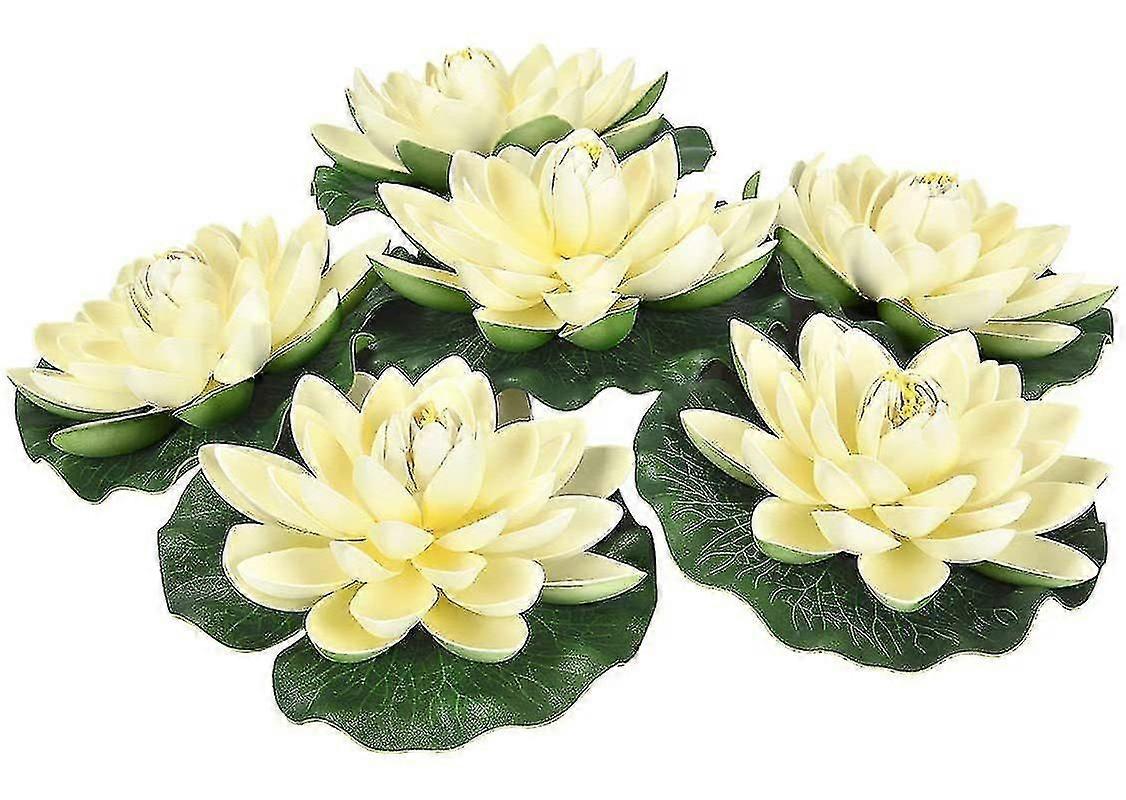 6 Künstliche, Schwimmende Lotusblumen Aus Schaumstoff Mit Seerosenblatt-ornamenten, Perfekt Für Koi Auf Der Terrasse