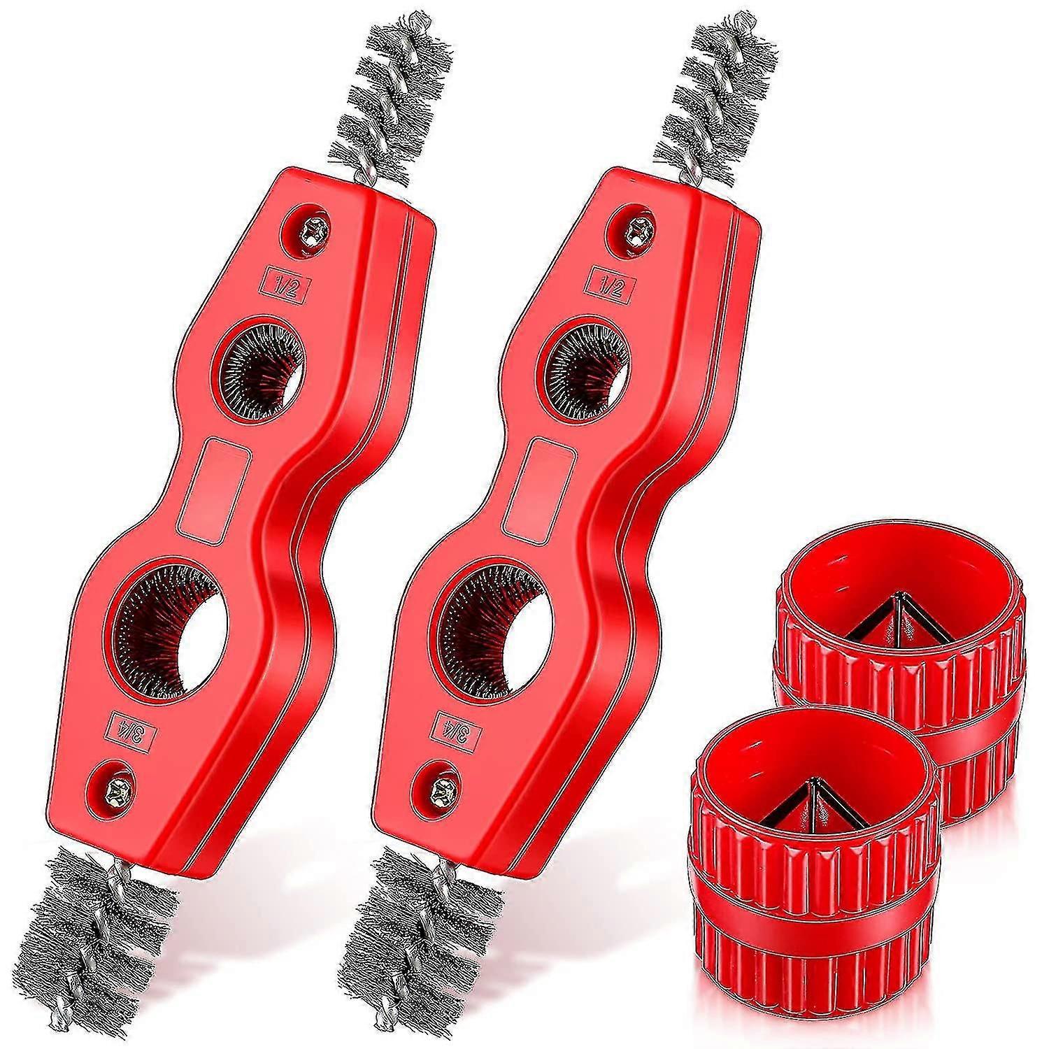 4-teiliges Kupferrohrreinigungs- Und Entgratungsset, Bestehend Aus 2 Kupferrohrreinigern Und 2 Entgratungswerkzeugen, 4-in-1-rohrentgratungsbürste Für Pvc, Ppr, Kupfer, Messing Und Aluminium