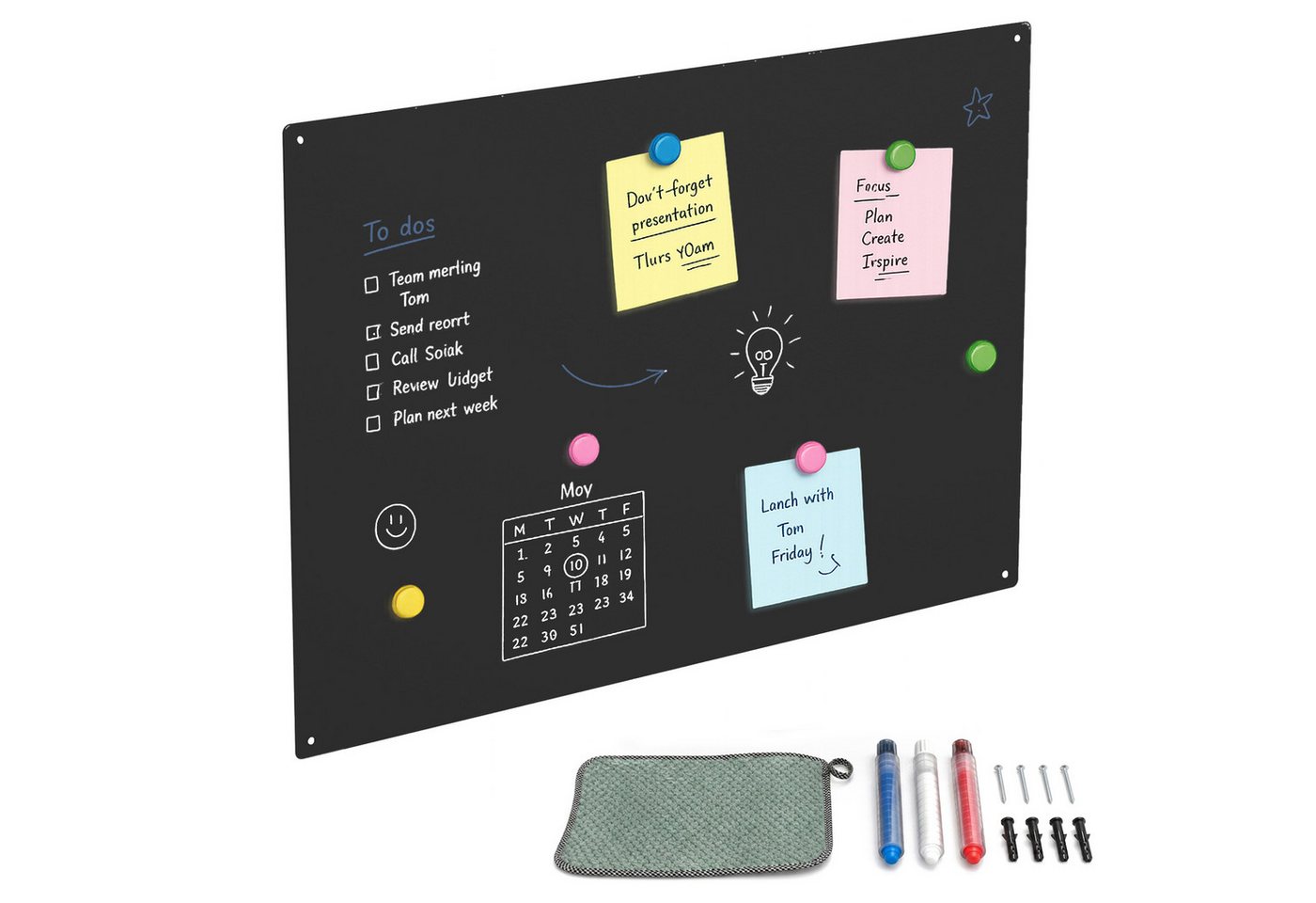Relaxdays Magnettafel, Kreidetafel Beschreibbar, Magnetwand Inkl. 3 Stifte, 60x40, Memoboard Büro, Küche, Stahl, Schwarz Bild 2