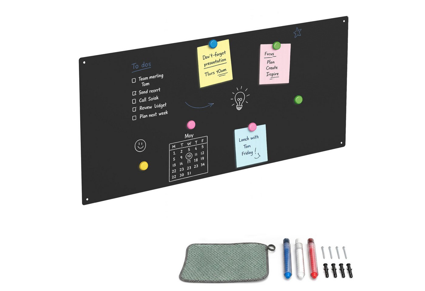 Relaxdays Magnettafel, Kreidetafel Beschreibbar, Magnetwand Inkl. 3 Stifte, 70x30, Memoboard Büro, Küche, Stahl, Schwarz Bild 4