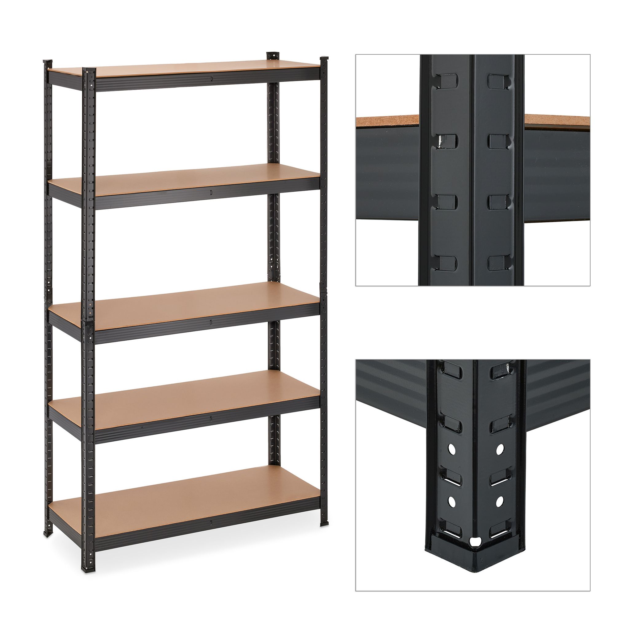 2 X Schwerlastregale, 5 Ebenen, Hbt 180x100x41 Cm, 1250 Kg Tragkraft, Metall, Für Keller, Garage, Schwarz