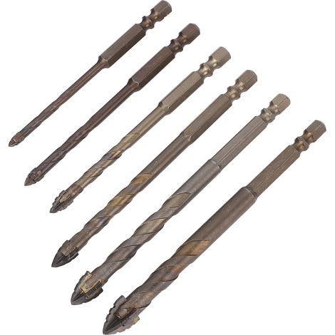 Set Aus 6 Exzenterbohrern Mit 4 Schneiden, Gezahnt Und Spiralförmig, Für Beton, Mauerwerk, Glas, Ziegel, Zement, Keramik Und Holz.