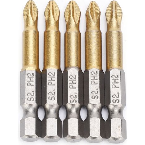 Set Mit 5 Ph2-kreuzschlitzschraubendreherbits Mit Rutschfestem Design Und 1/4" (50 Mm) Sechskantschaft