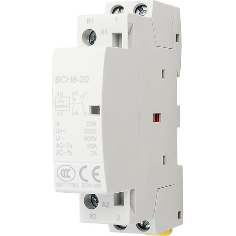 2-poliger Wechselstrom-haushaltsschütz (1 Schließer, 1 Öffner), 20 A, 24 V, Modularer Schütz Für 35-mm-din-schienenmontage, Automatisierungsschütz, 50/60 Hz