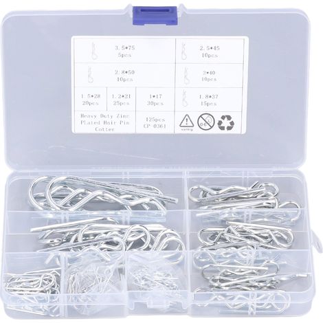 Edelstahl-splintensatz, 125-teilig, Typ-r- Und Typ-b-splinte, 8 Verschiedene Größen, Transparente Verpackungsbox